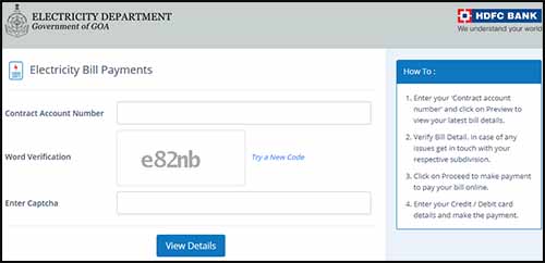 HDFC bank goa electricity bill payment