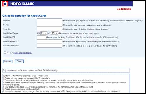 online registration for credit cards