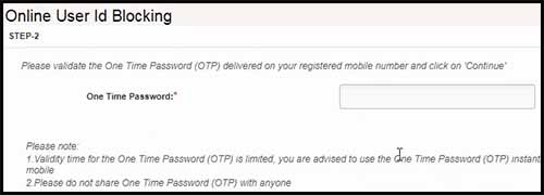 Online User id blocking OTP