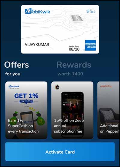 MobiKwik Blue American Express Activate Card