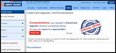 HDFC CC Upgrade Request