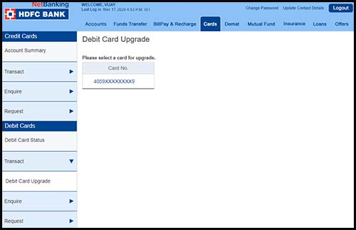 Select HDFC Card to Upgrade
