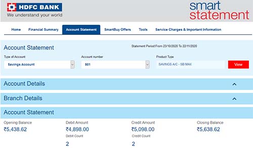 HDFC Check Account Type