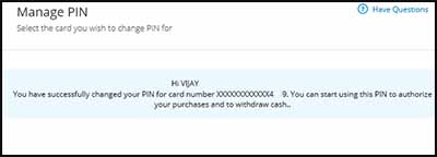 SBI Card PIN Changed