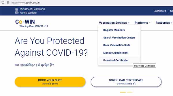 cowin gov in COVID Certificate Download