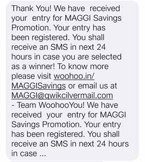 Maggi Savings Confirmation SMS