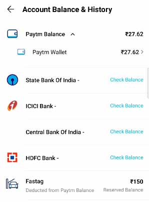 Paytm Balance History