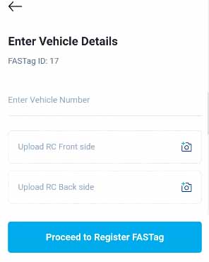 Paytm Fastag Enter Vehicle Details