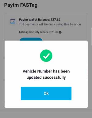 Paytm FasTag Vehicle Number Added