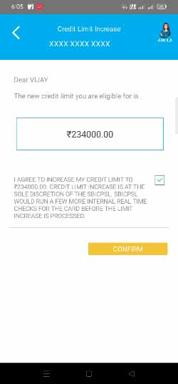 SBI Credit app Limit Increase