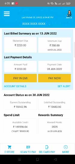 SBI Card App Page