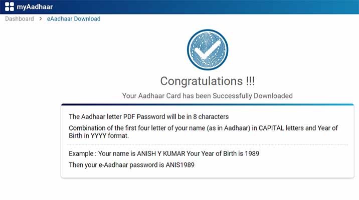 Aadhaar Card has been successfully downloaded