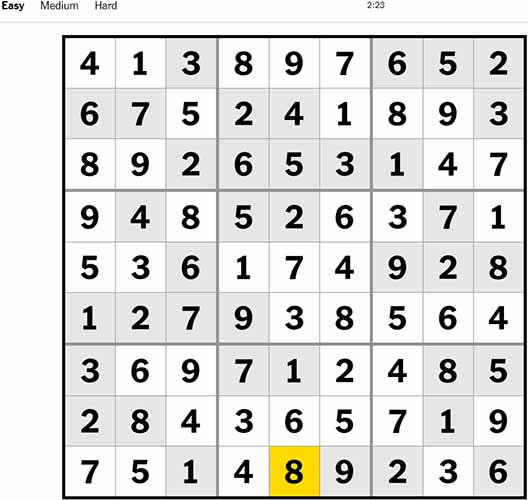 NYT Sudoku Easy 011022