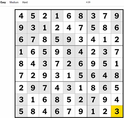 Sudoku Easy 10th September 2022 Solution