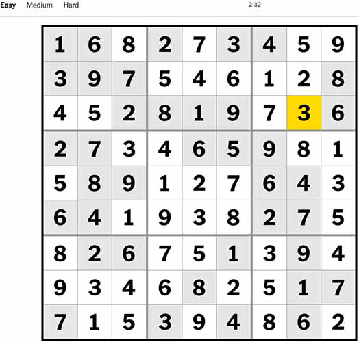 NYT Sudoku Easy 170922