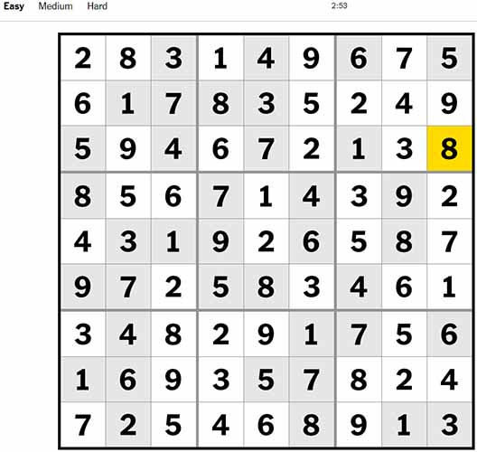 NYT Sudoku Easy 190922