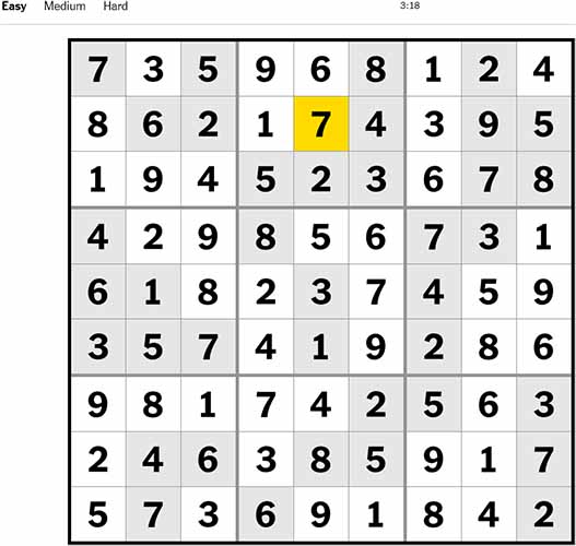 NYT Sudoku Easy 290922