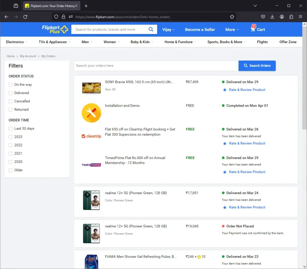 Flipkart My Orders