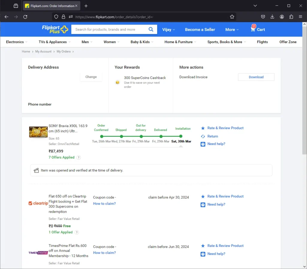 Flipkart Order Status