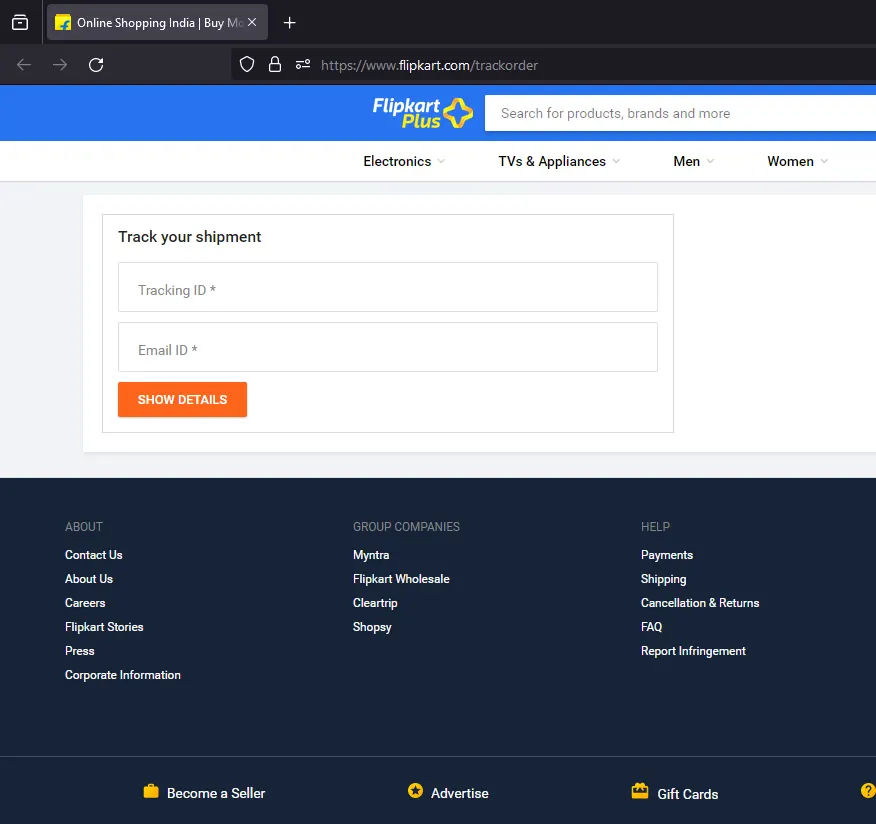 Flipkart Track your Shipment