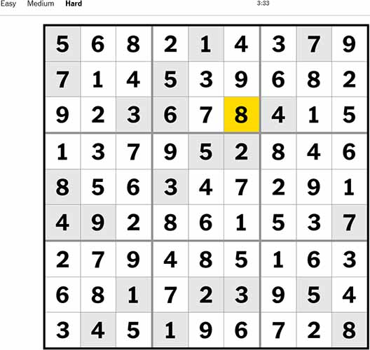 NYT Sudoku Hard 011022