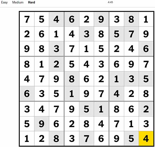 NYT Sudoku Hard 110922