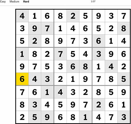 NYT Sudoku Hard 300922
