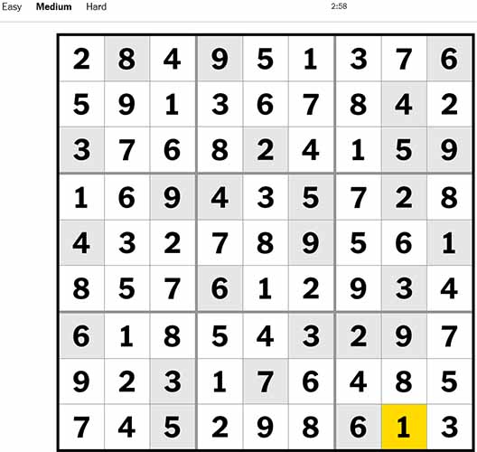 NYT Sudoku Medium 170922