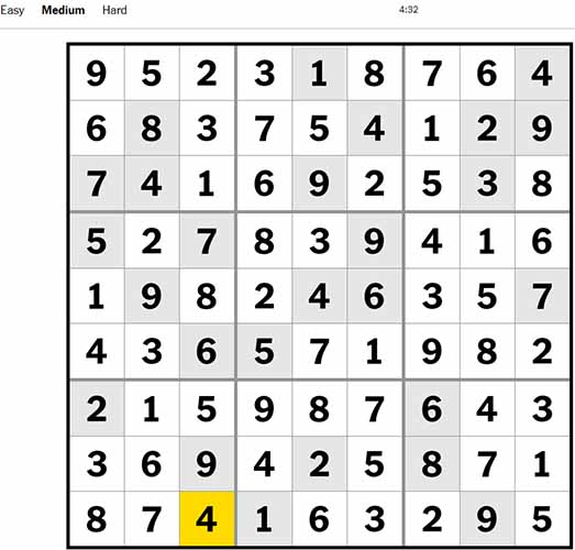 Sudoku Medium 20th September 2022