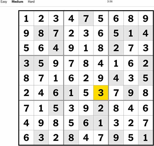 NYT Sudoku Medium 290922