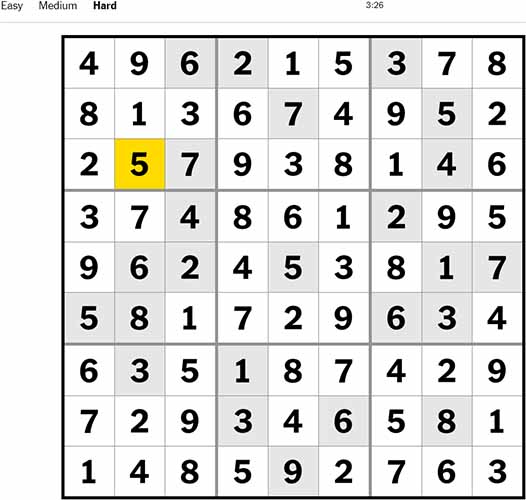 NYT Sudoku Hard 280922