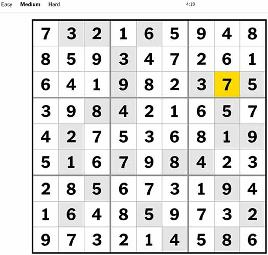 Sudoku Medium 13th September 2022 Answer