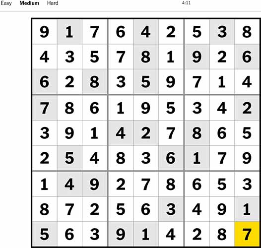 NYT Sudoku Medium 280922