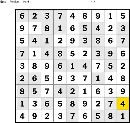 NYT Sudoku Easy 061022