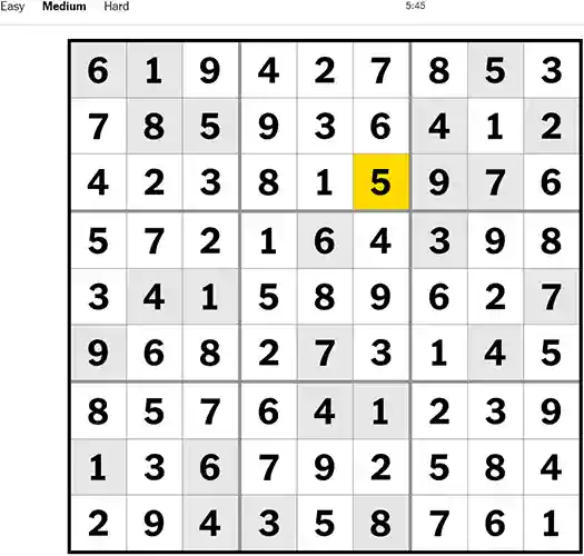 Sudoku NYT Medium 051022