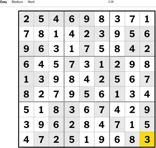 NYT Sudoku Easy 011122