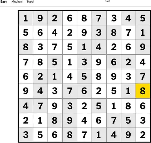 NYT Sudoku Easy 08th October 2022