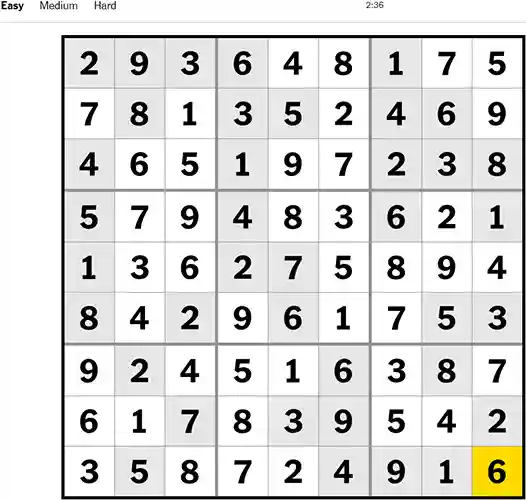 Nyt Sudoku Easy 161022