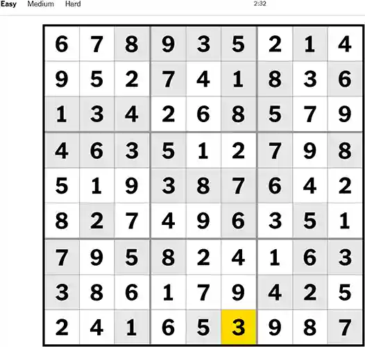 Nyt Sudoku Easy 211022
