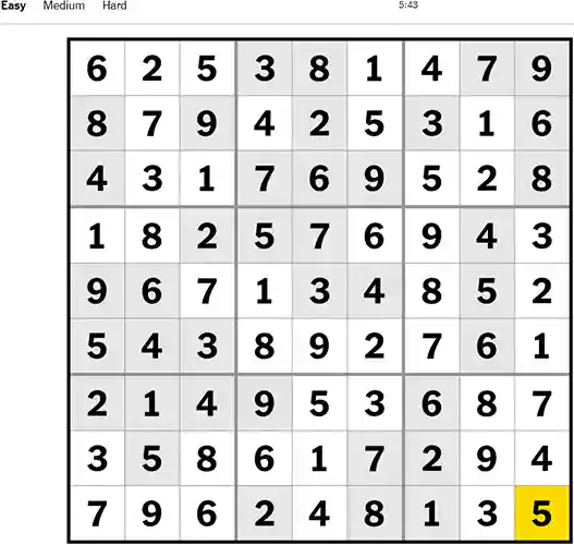 NYT Sudoku Easy 271022