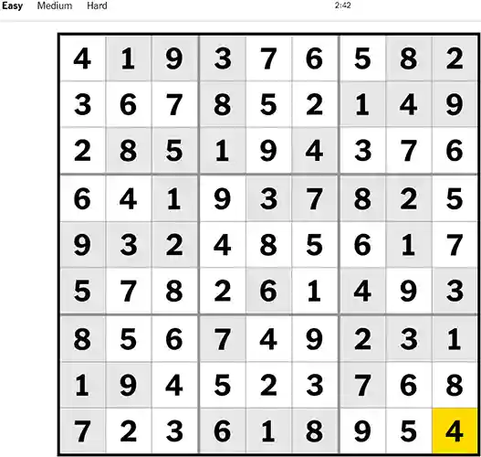 NYT Sudoku Easy 281022
