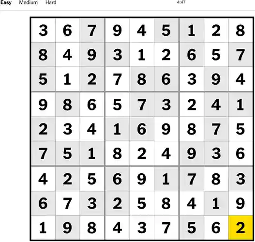 NYT Sudoku Easy 291022