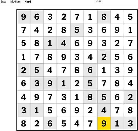 NYT Sudoku Hard 281022