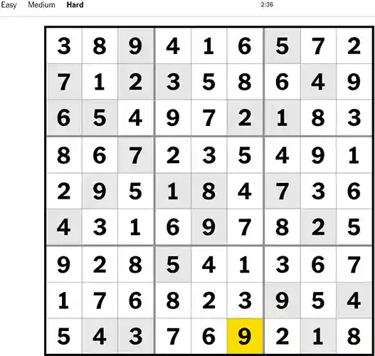 NYT Sudoku Hard 291022