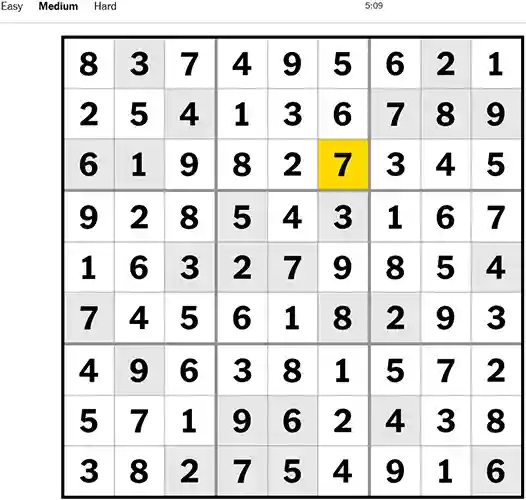 NYT Sudoku Medium 011122