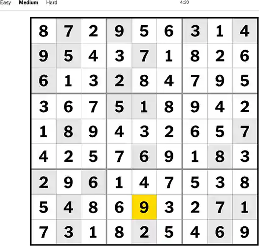 NYT Sudoku Medium 041022