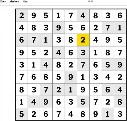 NYT Sudoku Medium 071022