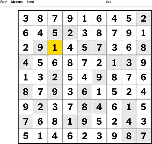 NYT Sudoku Medium 091022
