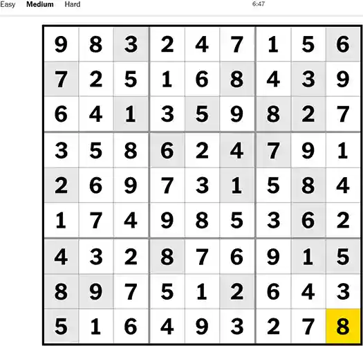 NYT Sudoku Medium 101022