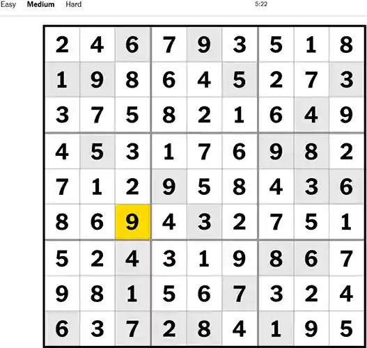 Nyt Sudoku Medium 151022